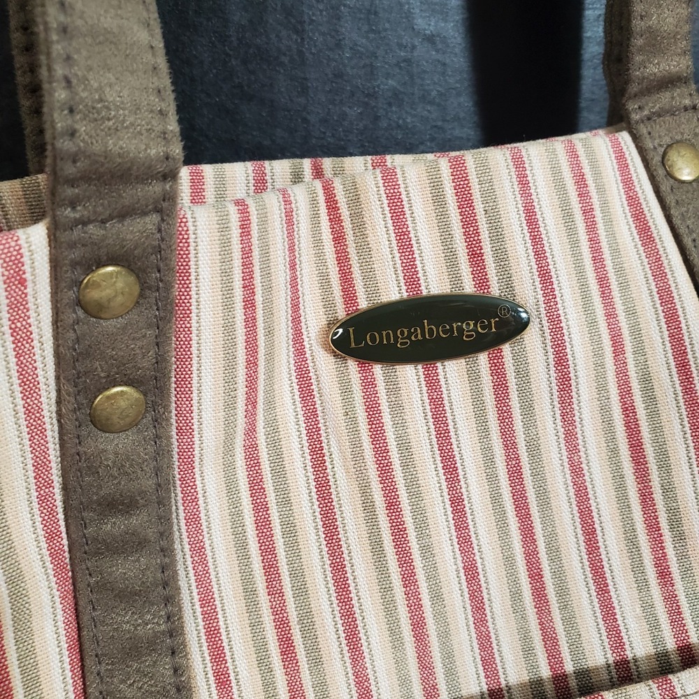 Vintage Longaberger Homestead Purse Maroon/Green Striped Mini Tote Bag - Picture 3 of 12